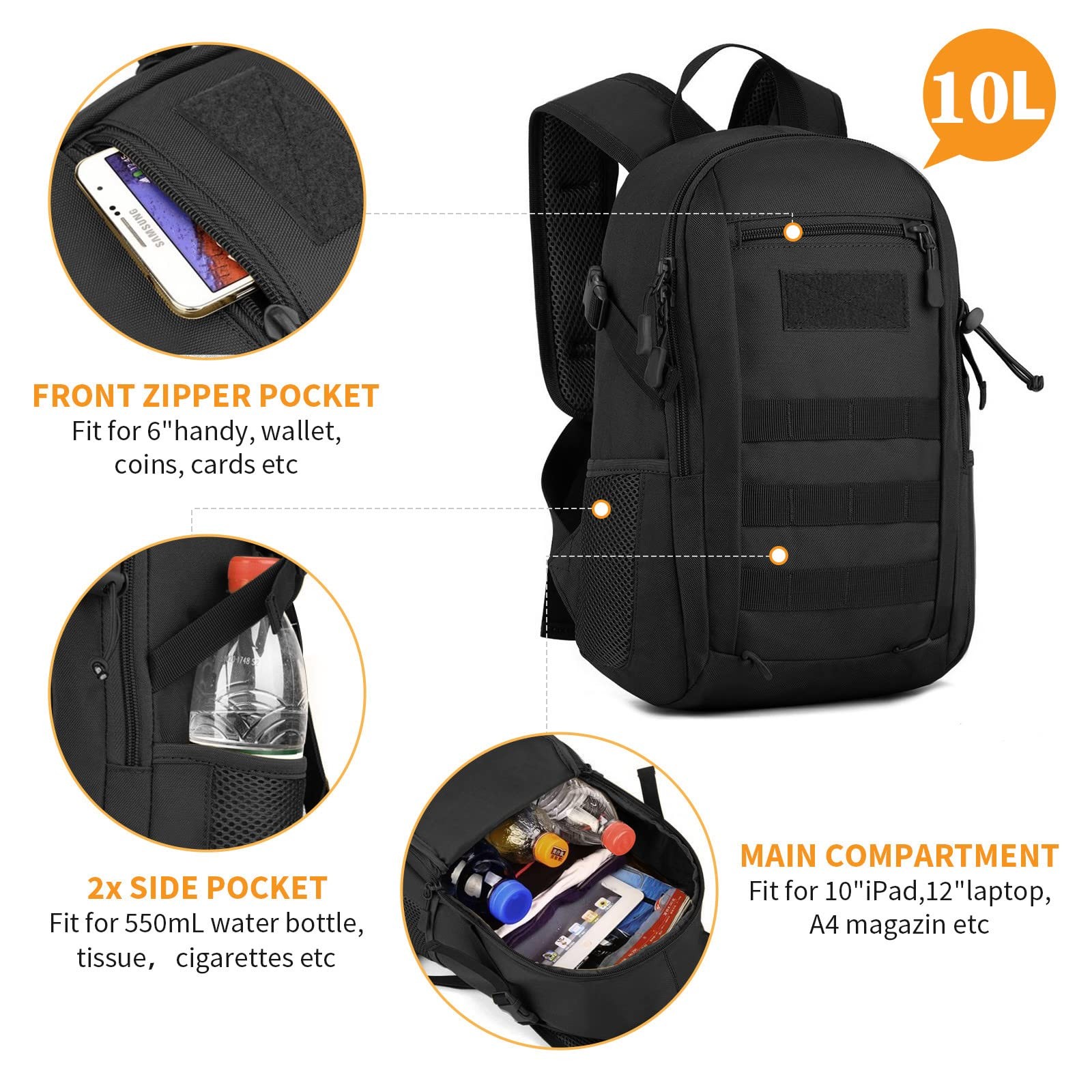 10L Tactical Backpack Small Backpack Mini Daypack… - image 4
