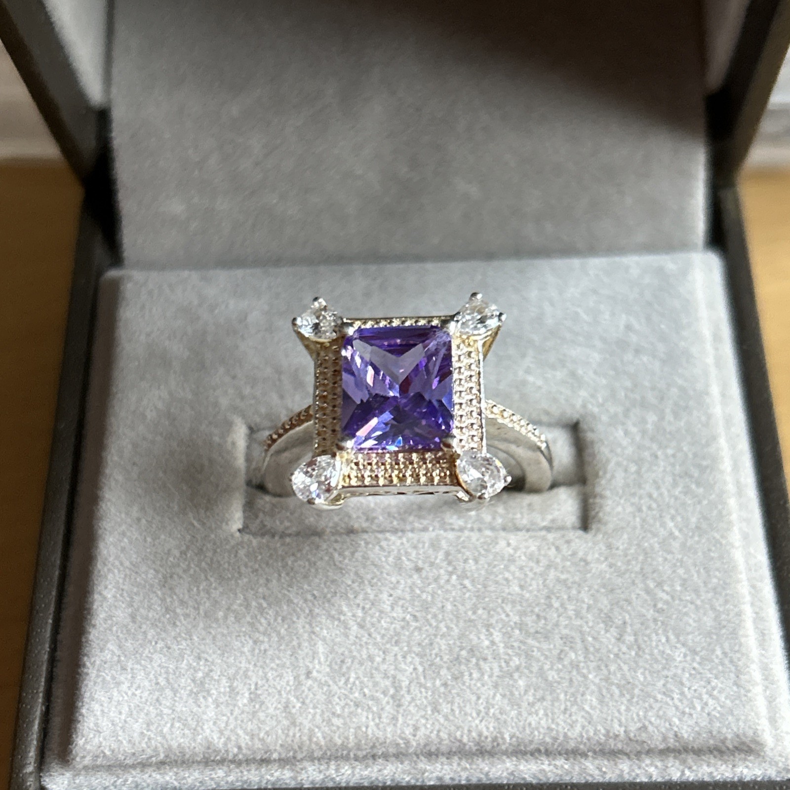 925 Silver Statement Purple/ Clear design Ring Si… - image 3