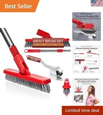 Living Grout Brush with Long Handle & Handheld Stiff Bristle Scrubber, V-Shap...