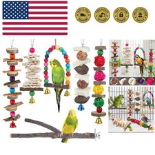Bird Perch Bird Toys Parakeet Toys,Bird Cage Accessories Wooden Chew Toys Per...