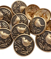 10PC Antiqued Gold Bird on Leaf Branch Metal Buttons Shank Button 25mm