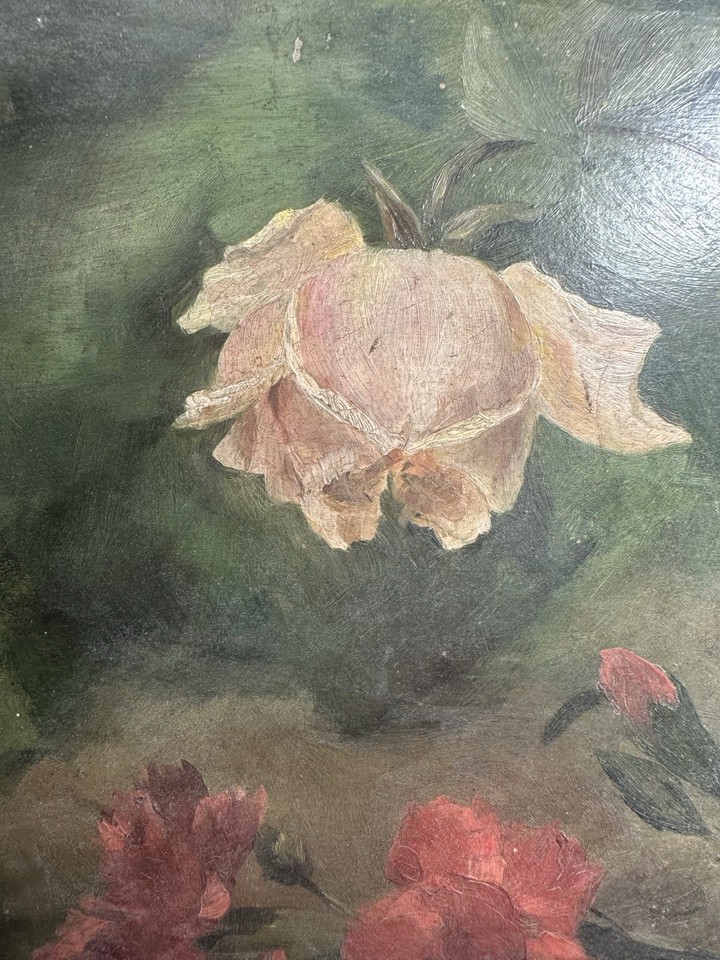 E. PRIVAT-BISSON (XX) Oil On Panel Depicting Roses French School | eBay