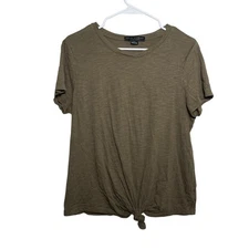 Social Standard T-Shirt Women's Large Green Short Sleeve Twist Knot Top Shirt