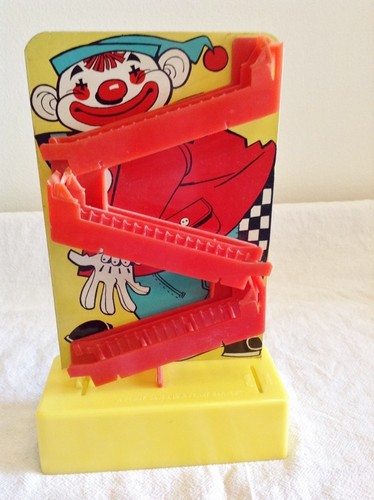 Vintage Tin Litho Clown MCM walking Penny Ladder Bank Unique and Rare