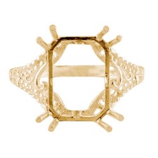 Semi Mount Octagon 10X14MM Faceted Cut Ring Sterling Silver