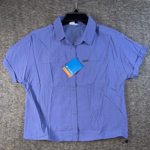 Columbia Womens Boundless Trek Vented Button Shirt Omni Shield Eve Blue Sz S NEW