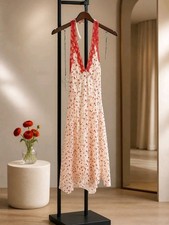 wild fable Cream Slip Dress with Red Lace Trim and Red Print