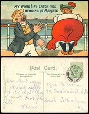 SPANKING Fat Lady Woman 1909 Old Postcard My Word! If