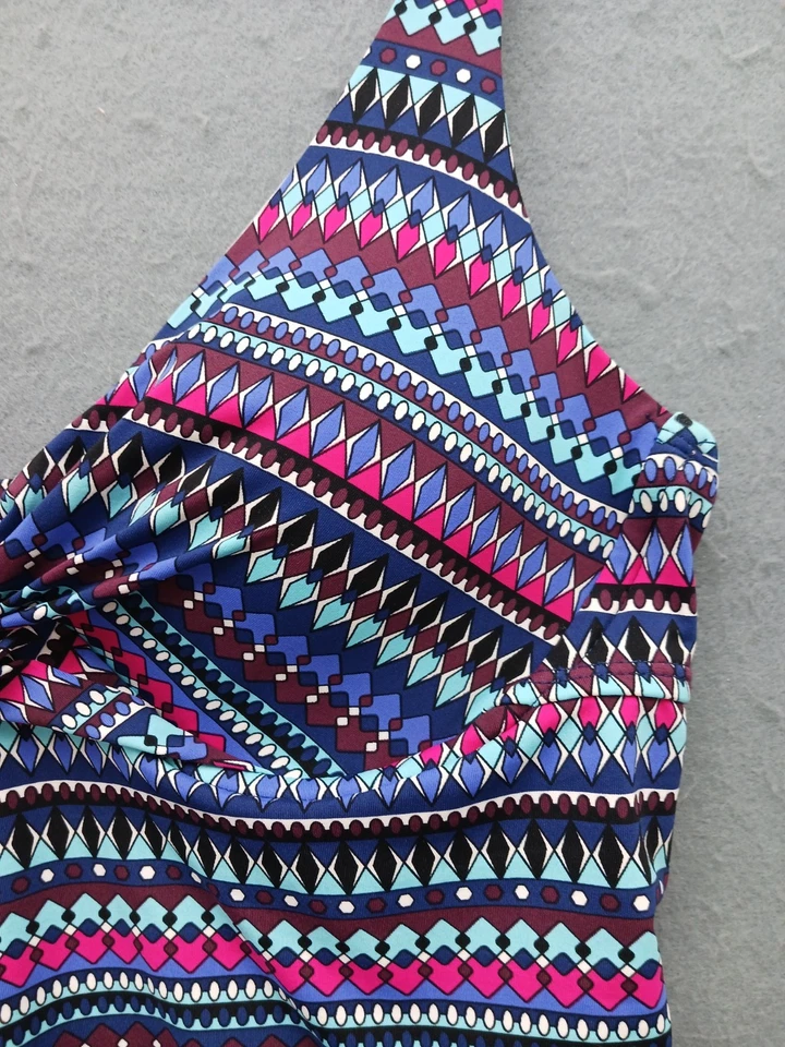 Apt. 9 Women Tankini Top Size XL Blue Geometric Tribal Print Adjustable Straps - Image 2 of 4