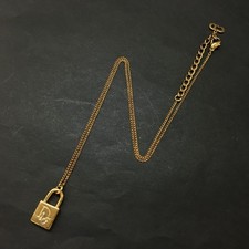 EGA Christian Dior Logo Padlock Gold Tone Pendant Necklace/6CC1423