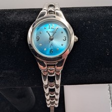 Fossil f2 ES-9466 Womens Silver Stainless Steel Blue Sunray Dial Watch 20mm