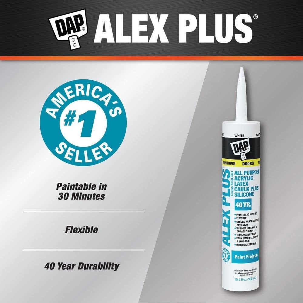 DAP Alex Plus Acrylic Latex Caulk Silicone WHITE Interior & Exterior Washable 2