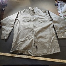 Walls Vintage Heavyweight Men's XL Western Pearl Snap Shirt Khaki Workwear 364