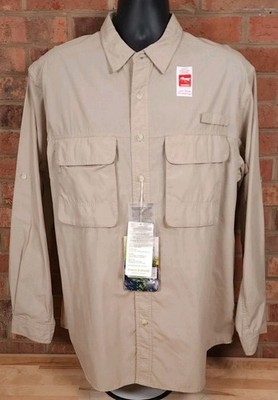 ExOfficio Mens Large Baja Long Sleeve Shirt Buzz Off Insect Shield Button Up NEW