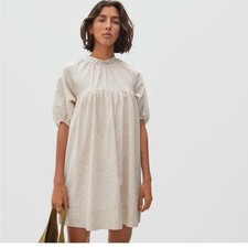 EVERLANE the shirred sandstone floral puff dress M