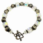 Vintage Estate Sterling Silver 925 Crystal Beaded Heart Toggle Clasp Bracelet 7” — photo 1