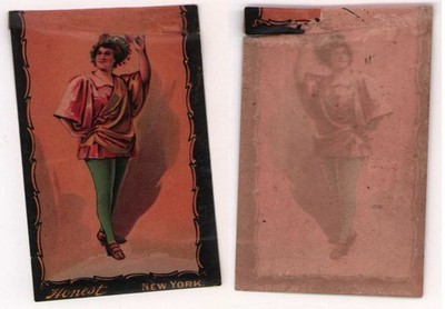 1888 N137 W. Duke Sons & Co TRANSPARENCIES - GIRL BLUE TIGHTS HANDS ON HIP RARE!