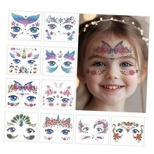 10 Sheets Glitter Face Tattoos Animal Fake Tattoos for Girls Face Makeup