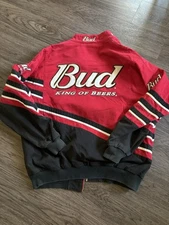 Chase Authentics King of Beers Red and Black Striped Dale Jr Jacket Size Large