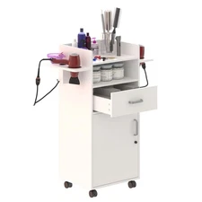 Salon Storage Cabinet, Hair Station with Wheels, Trolley Cart for Beauty White