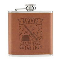 Beware Crazy Bass Gitarre Lady 170Ml Pu-Leder Flachmann Hellbraun Rock Muttertag