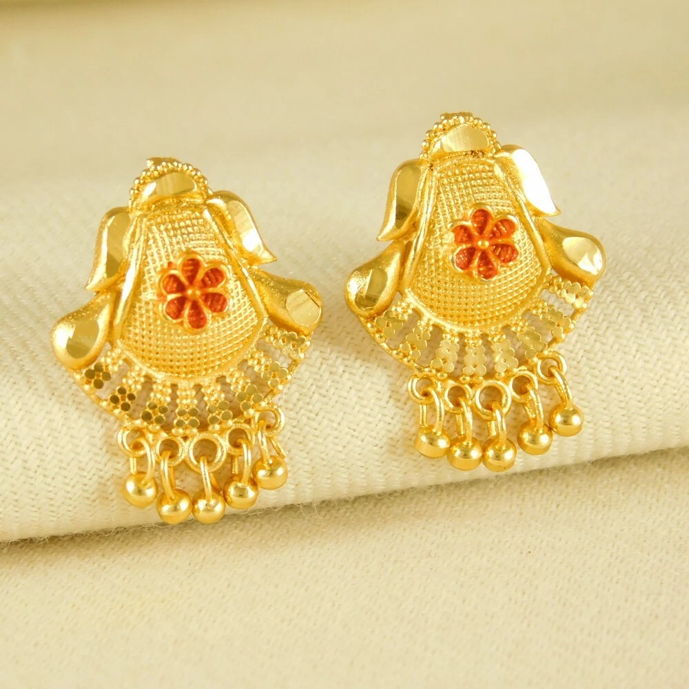 Buy Revy Style Gold Plated Floral Studded Jhumki Traditional Wedding  Earrings for Women and Girls (Black) at Amazon.in