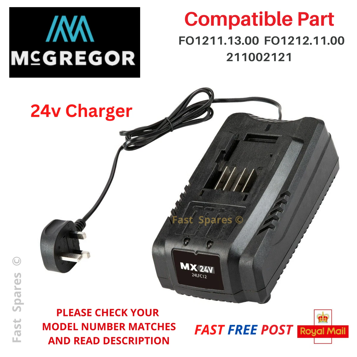 McGregor MCR2433 Lawnmower 24v FAST Battery Charger FAST POST eBay