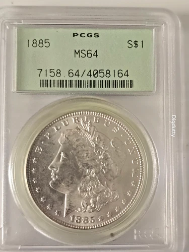 1885 MORGAN DOLLAR PCGS MS64, Green Label