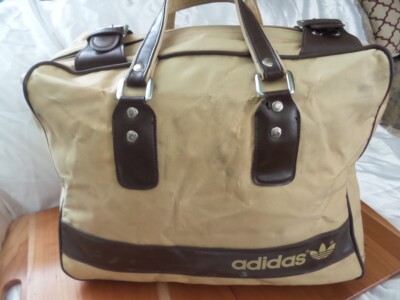 Rare Vintage adidas PU Boston Bag Beige and Brown Sport Duffle