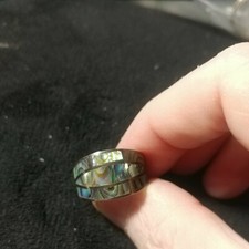 Vintage 925 Sterling Silver/Abalone Shell panel Ring-Size 7.5