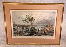 Antique Lithograph of "The Narrows from Fort Hamilton" Framed & Matted