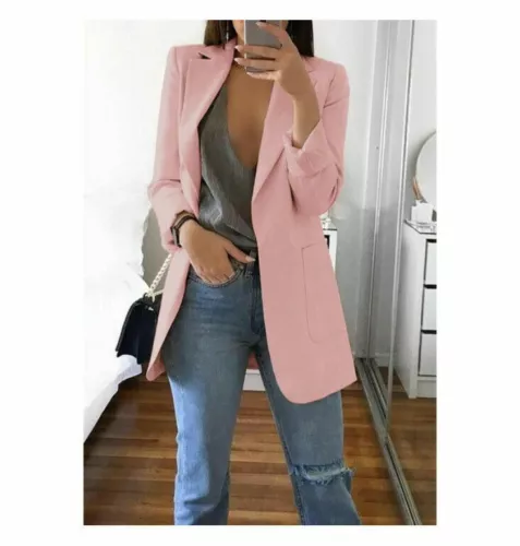 Womens Cardigan Blazer Suit Slim Ladies Coat Formal Jacket Slim Solid Color New - Picture 5 of 30