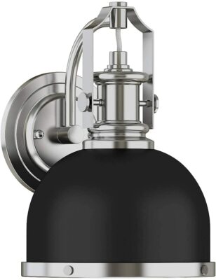 Industrial Wall Lamp, Black Vanity Wall Sconce with Matte Black Dome Shade