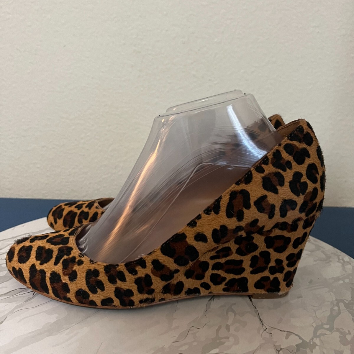 Crew Womens Brown And Black Leopard Pony Calf Hair Wedge Pump Heels Size 