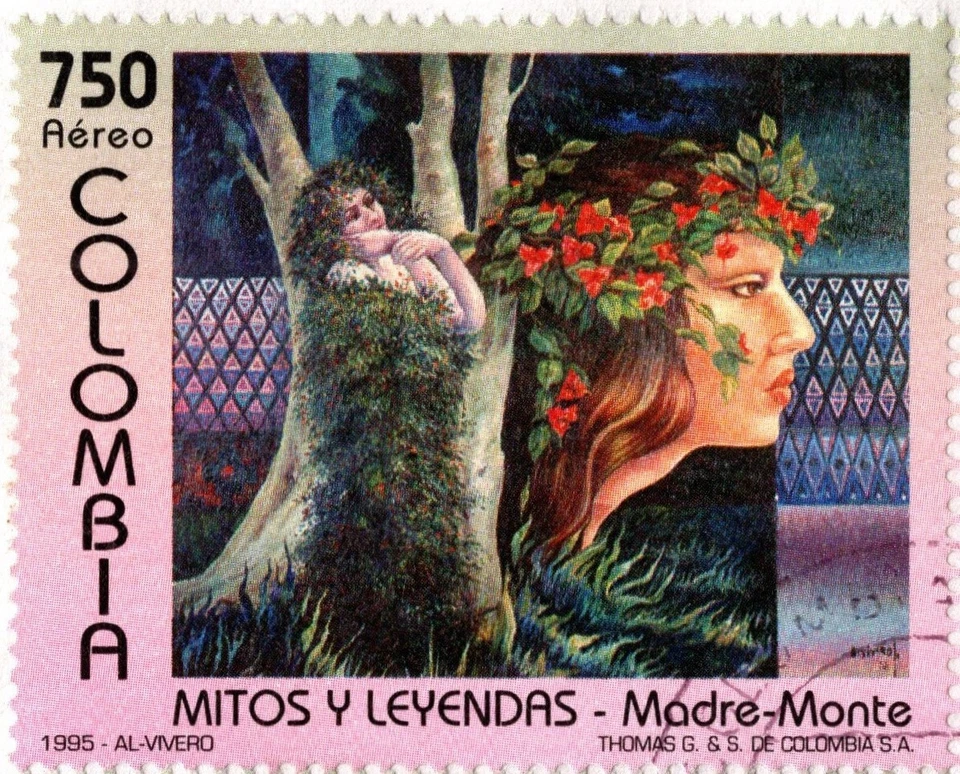 COLOMBIA 1997 PORTADA ENVIADA A AMMAN, JORDAN BLOQUE DE 4 SELLOS DE MITOS Y LEYENDAS USADOS Foto 4 de 4