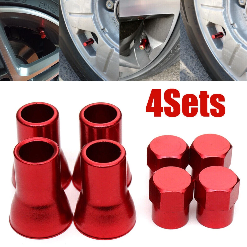 4x Tapas de vástago de válvula de rueda de neumático de coche de aluminio rojo y cubierta de funda accesorios para automóviles Foto 2 de 4