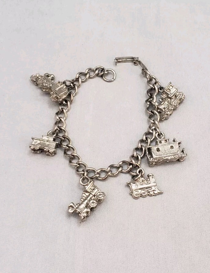 Chunky Heavy Solid Train Themed Silver Tone Metal… - image 3