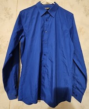 Paul Jones Men's Medium Button Down Long Sleeve Dress Shirt Solid Blue Casual