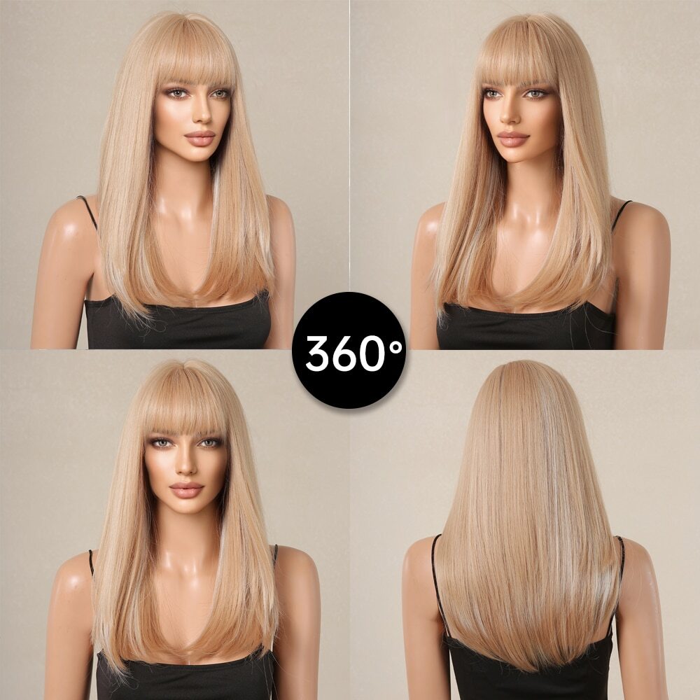 Long Light Blonde Wig Synthetic Straight Halloween Wigs with Bangs
