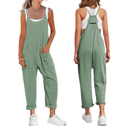 Womens Jumpsuits Loose Casual Rompers Sleeveless Spaghetti Strap Baggy Pockets - Picture 16 of 40