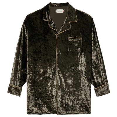 Womens Honor the Gift Velvet PJ L/S Button-Up Olive