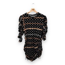 Black White Monogram Dress Ladies Size 8-10 Belt Print Ruched Stretch