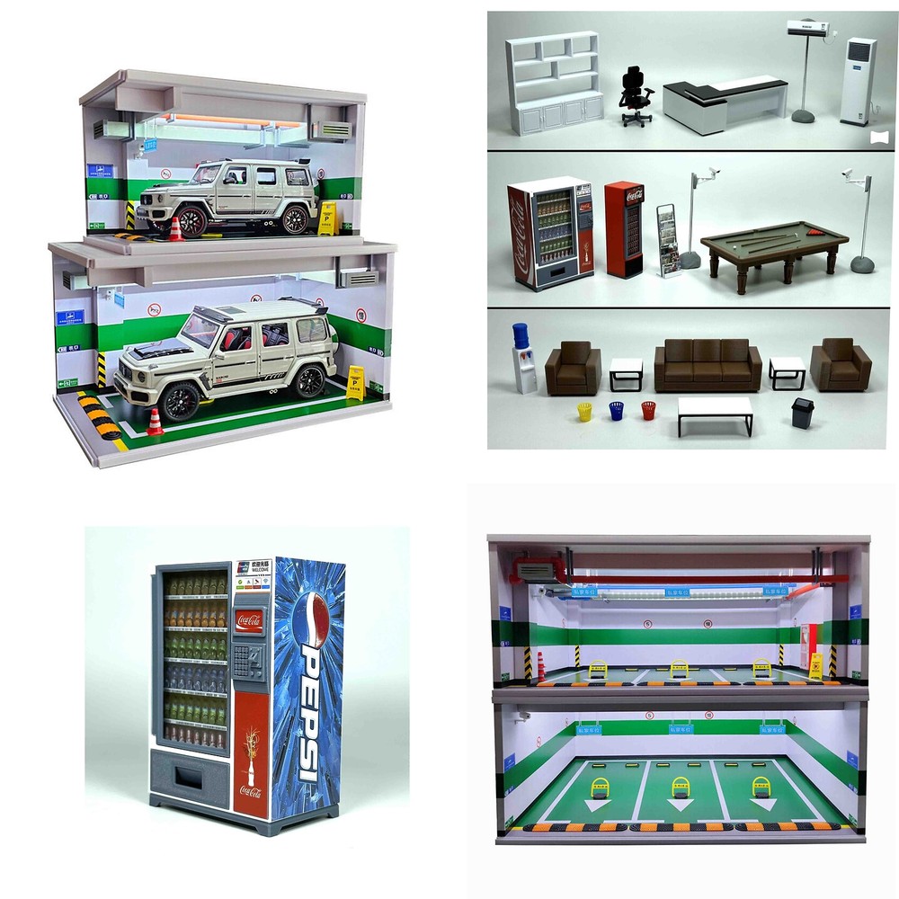 1:18 Scale Diorama Car Garage Model LED Lighting Car Parking Lot Scenes Display
