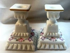 Pair Vintage WESTMORELAND-White Milk Glass-Hand Painted Candle Stick Holders