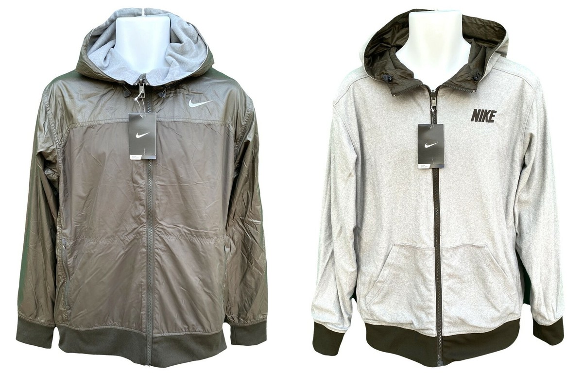 Nike フード付きウィンドブレーカー オリーブ New NIKE Water Repellent Reversible Hooded Track Jacket