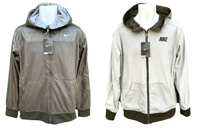 New NIKE Water Repellent Reversible Hooded Track Jacket Olive Green Grey M
