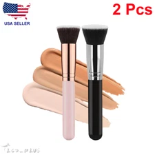 2Pcs Pro Foundation Makeup Brush Flat Top Kabuki for Blending Liquid Cream New