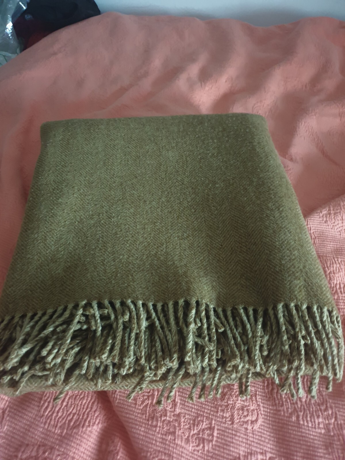 Moon Lambswool Blanket Herringbone/ Plain Olive Colour 166cm X 150cm eBay