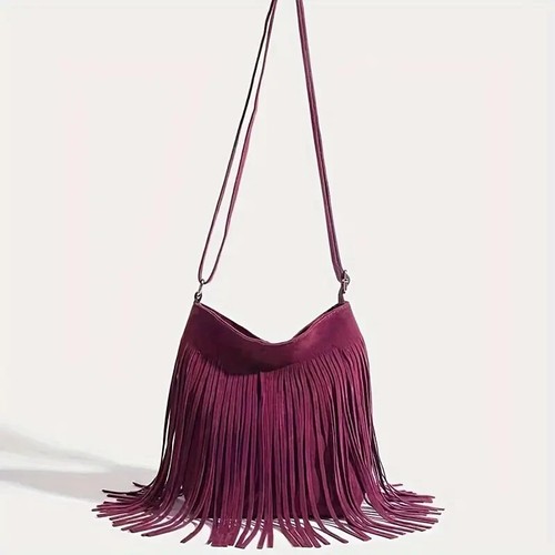 EVEOUT Damen Umhängetasche - Synthetisches Wildleder Mit Quaste, Western Boho Style