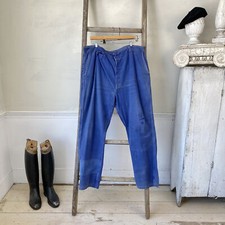 Amazing Blue moleskin pants funky hipster button waist workwear French 1950s je